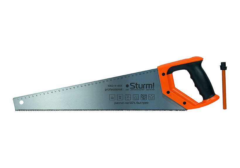 Ножовка по дереву Sturm! 1060-11-4511 со встроенным карандашом купить по цене 870 ₽ в интернет магазине ТЕХСАД