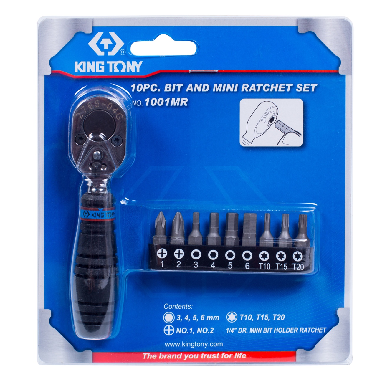 Набор вставок (бит) с трещоткой 1/4'', Torx, Hex, PH, 10 предметов KING TONY 1001MR купить по цене 1 620 ₽ в интернет магазине ТЕХСАД