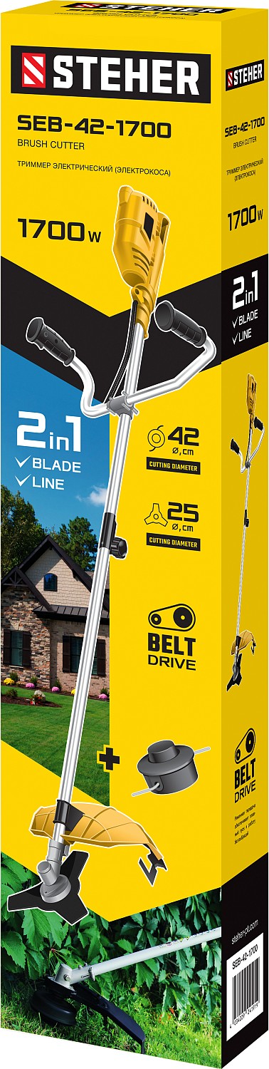 STEHER 1700 Вт, диаметр скашивания 42/25 см, коса сетевая с рем. редуктором SEB-42-1700 купить по цене 10&nbsp;880 ₽ в интернет магазине ТЕХСАД
