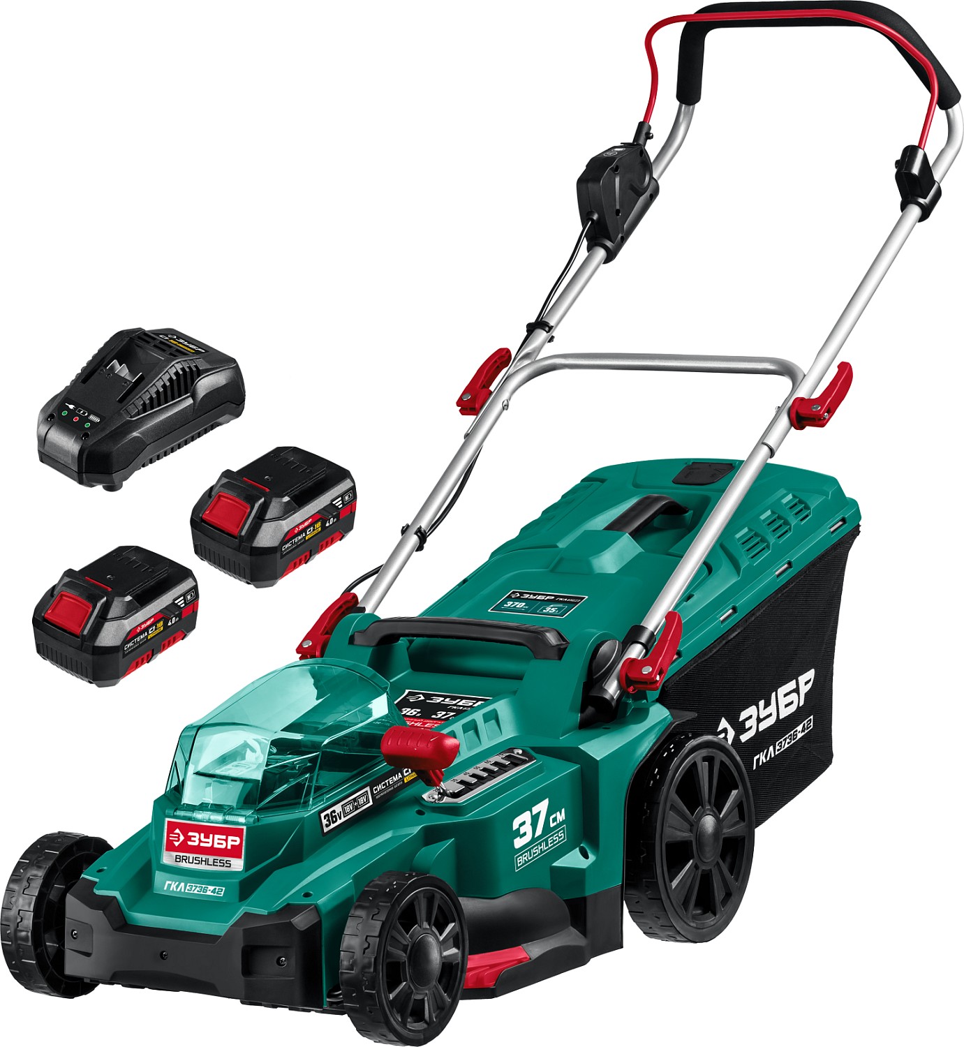 ЗУБР 36В, бесщеточная, 2х18В АКБ (4Ач), газонокосилка ГКЛ-3736-42 Мастер купить по цене 30 740 ₽ в интернет магазине ТЕХСАД