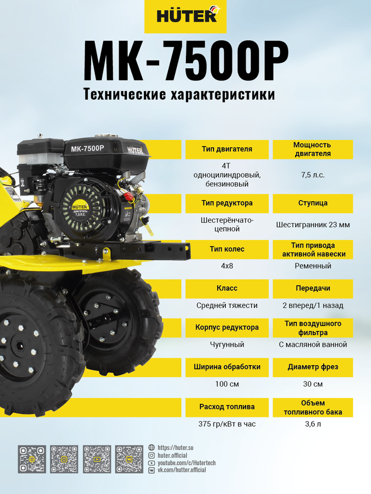 Сельскохозяйственная машина HUTER MK-7500Р купить по цене 42&nbsp;990 ₽ в интернет магазине ТЕХСАД