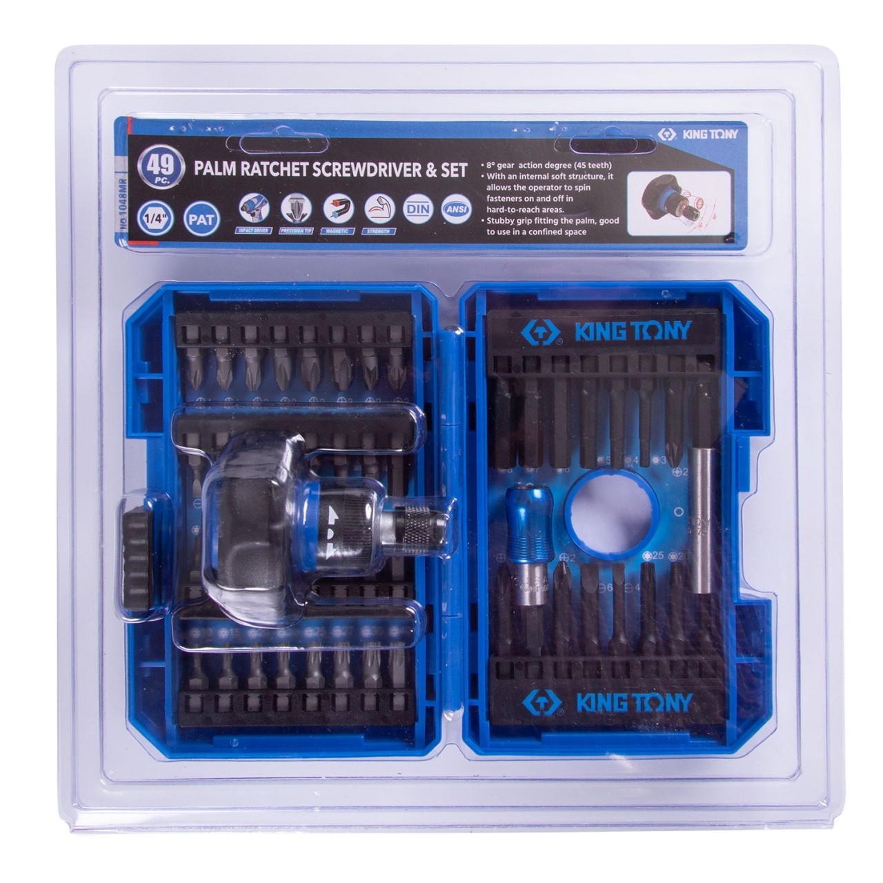 Набор вставок (бит) 1/4'', PH, PZ, Hex, Torx, Slotted, 49 предметов KING TONY 1048MR купить по цене 4 590 ₽ в интернет магазине ТЕХСАД