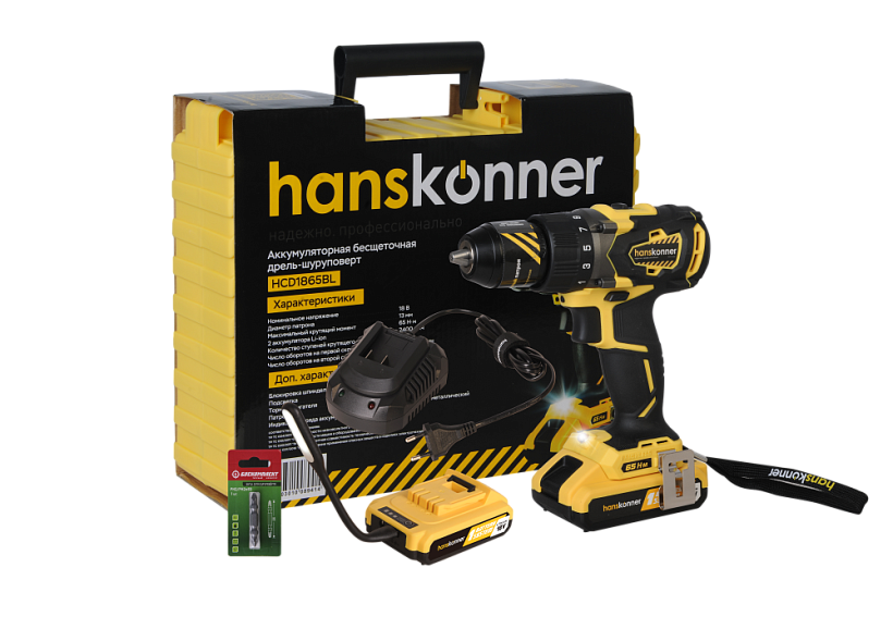 Аккумуляторный шуруповерт Hanskonner  HCD1865BL Unibattery купить по цене 15&nbsp;990 ₽ в интернет магазине ТЕХСАД