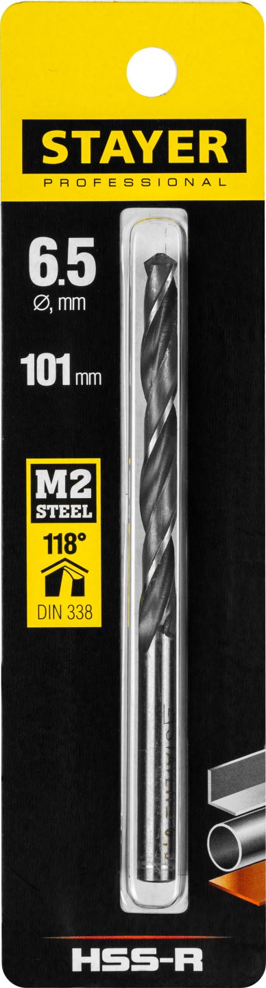STAYER Ø 6.5 х 101 мм, сверло спиральное по металлу 29602-6.5 Professional купить по цене 146 ₽ в интернет магазине ТЕХСАД