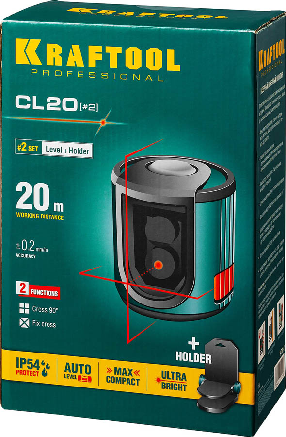 KRAFTOOL линейный лазерный нивелир с держателем CL 20 2 34700-2 Professional купить по цене 5&nbsp;040 ₽ в интернет магазине ТЕХСАД