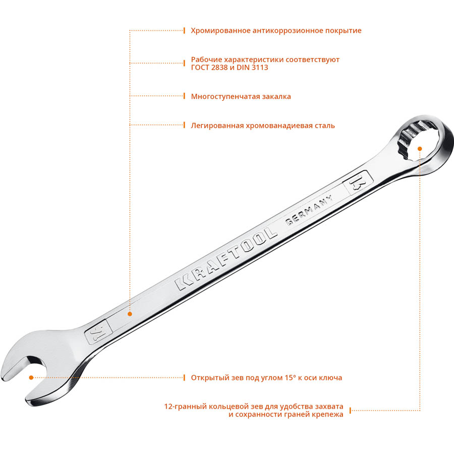 KRAFTOOL 14 мм, комбинированный гаечный ключ 27079-14_z01 купить по цене 284 ₽ в интернет магазине ТЕХСАД