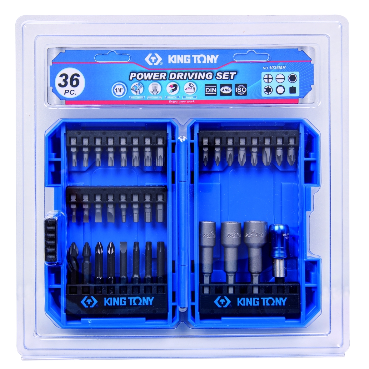 Набор вставок (бит) 1/4'', PH, PZ, Hex, Torx, Slotted, 36 предметов KING TONY 1036MR купить по цене 2 890 ₽ в интернет магазине ТЕХСАД