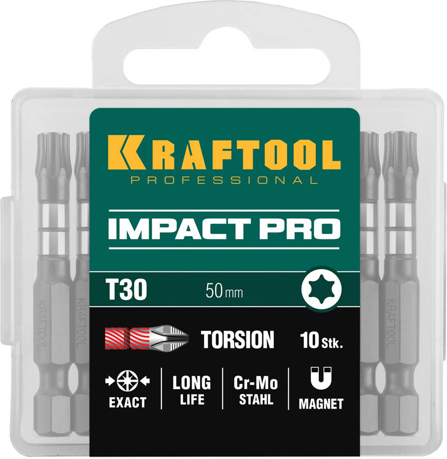 KRAFTOOL TX30, 50 мм, 10 шт., биты TORX Impact Pro 26195-30-50-S10 купить по цене 1 050 ₽ в интернет магазине ТЕХСАД