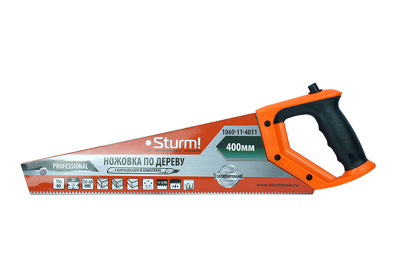 Ножовка по дереву Sturm! 1060-11-4011 со встроенным карандашом купить по цене 790 ₽ в интернет магазине ТЕХСАД