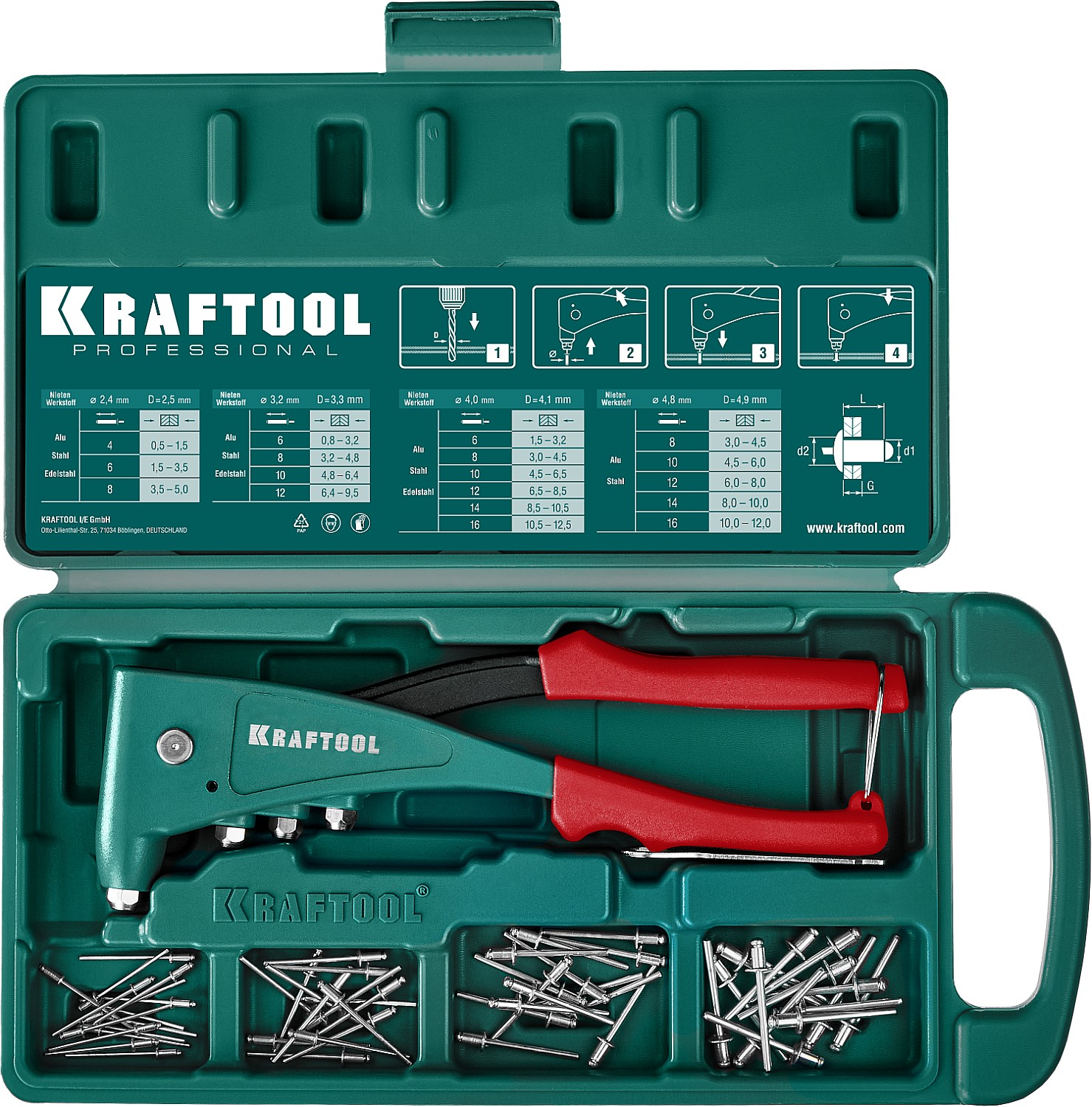 KRAFTOOL заклепки 2.4-4.8 мм - алюминий и сталь, 2.4-4.0 - нерж сталь, в кейсе, с набором заклепок, заклепочник 31173-H6_z01 KRAFTOOL заклепки 2.4-4.8 мм - алюминий и сталь, 2.4-4.0 - нерж сталь, в кейсе, с набором заклепок, заклепочник 31173-H6_z01 купить по цене 2 490 ₽ в интернет магазине ТЕХСАД