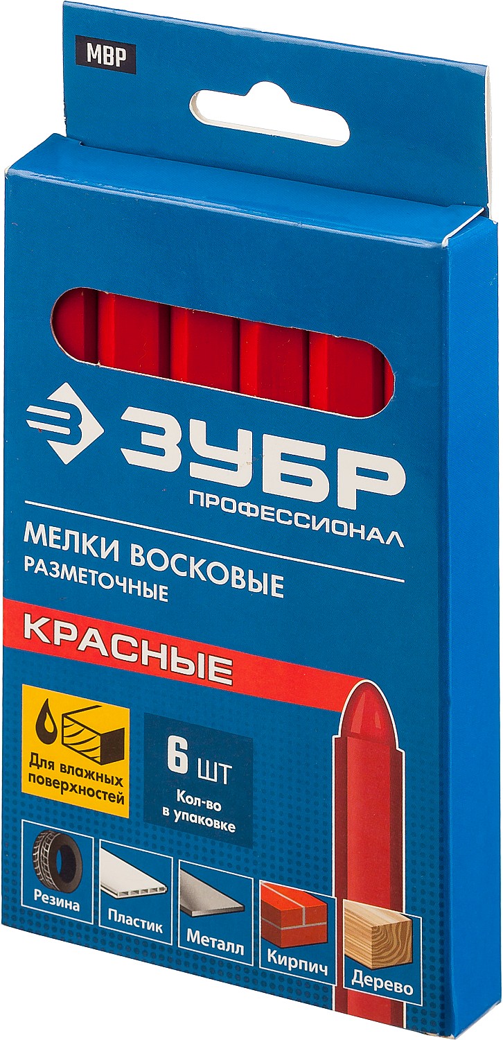 ЗУБР 6 шт, красные, мелки разметочные восковые 06330-3 купить по цене 312 ₽ в интернет магазине ТЕХСАД
