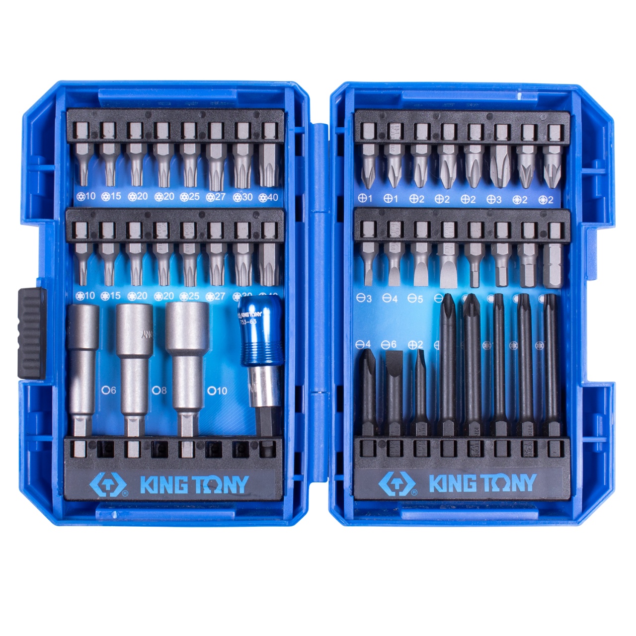 Набор вставок (бит) 1/4'', PH, PZ, Hex, Torx, Slotted, 44 предмета KING TONY 1044MR купить по цене 3 180 ₽ в интернет магазине ТЕХСАД