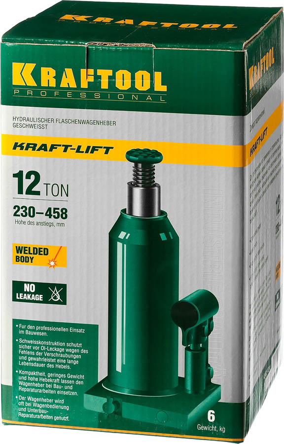 KRAFTOOL 12 т, 230-458 мм, домкрат гидравлический бутылочный сварной Kraft-Lift 43462-12_z01 купить по цене 4&nbsp;500 ₽ в интернет магазине ТЕХСАД