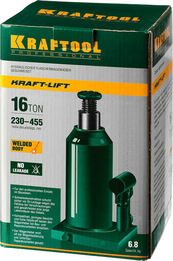 KRAFTOOL 16 т, 230-455 мм, домкрат гидравлический бутылочный сварной Kraft-Lift 43462-16_z01 купить по цене 4&nbsp;920 ₽ в интернет магазине ТЕХСАД