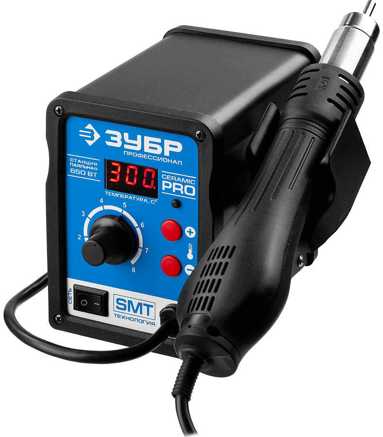 ЗУБР 100-500°C, 650 Вт, 3 насадки, термовоздушная, паяльная станция цифровая 55350 Профессионал купить по цене 5 980 ₽ в интернет магазине ТЕХСАД