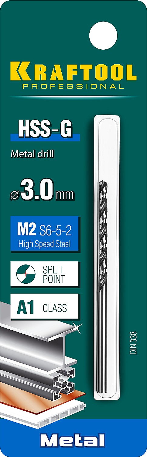 KRAFTOOL Ø 3 х 61 мм, HSS-G, сталь М2 (S6-5-2), класс A, сверло по металлу 29651-3 Pro KRAFTOOL Ø 3 х 61 мм, HSS-G, сталь М2 (S6-5-2), класс A, сверло по металлу 29651-3 Pro купить по цене 101 ₽ в интернет магазине ТЕХСАД