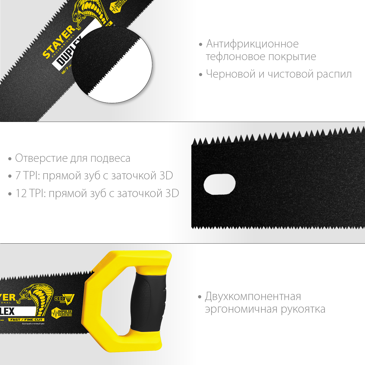 STAYER 12/7 TPI, 400 мм, ножовка по дереву HI-TEFLON 2-15089 Master купить по цене 680 ₽ в интернет магазине ТЕХСАД