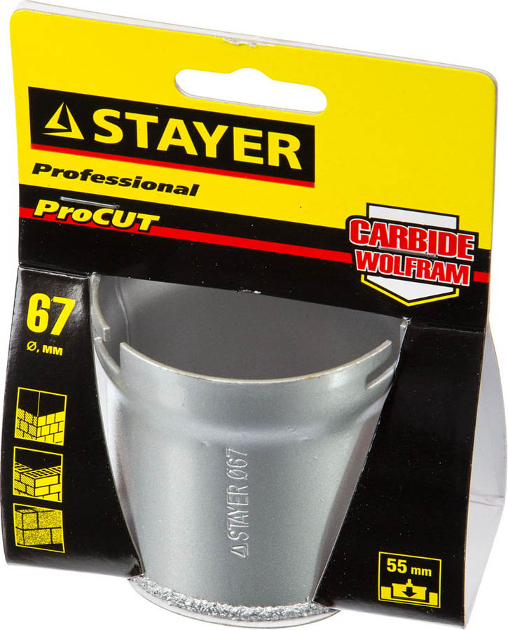 STAYER d 67 мм, L - 55 мм, карбид-вольфрамовая крошка, кольцевая коронка 33345-67 купить по цене 380 ₽ в интернет магазине ТЕХСАД