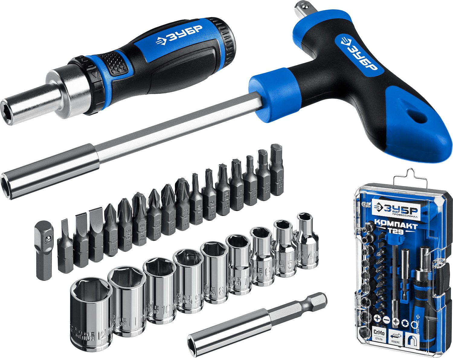 ЗУБР 29 шт., реверсивная и Т-образная отвертки в наборе Компакт-Т29 25168-H29_z01 Профессионал купить по цене 1 830 ₽ в интернет магазине ТЕХСАД