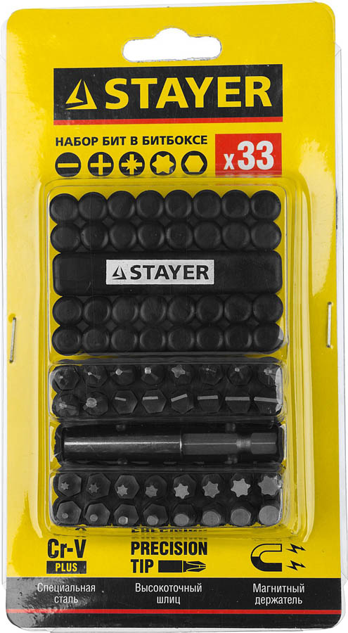 STAYER 33 шт., набор бит с адаптером 26085-H33 купить по цене 420 ₽ в интернет магазине ТЕХСАД