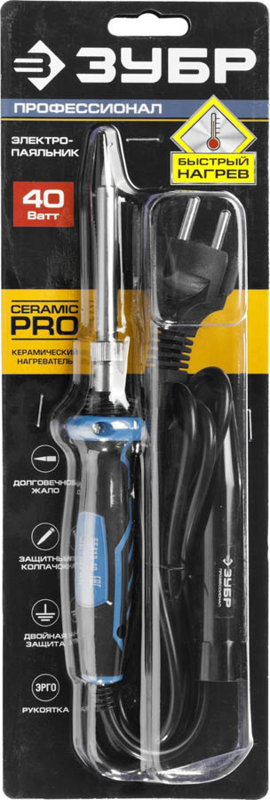 ЗУБР 40 Вт, двухкомпонентная рукоятка, электропаяльник 55413-40 Профессионал купить по цене 990 ₽ в интернет магазине ТЕХСАД