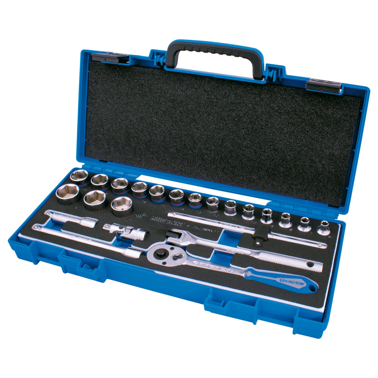 Набор торцевых головок с принадлежностями 3/8'', шестигранные, 6-24 мм, 23 предмета KING TONY 3523MRV11 купить по цене 9 680 ₽ в интернет магазине ТЕХСАД