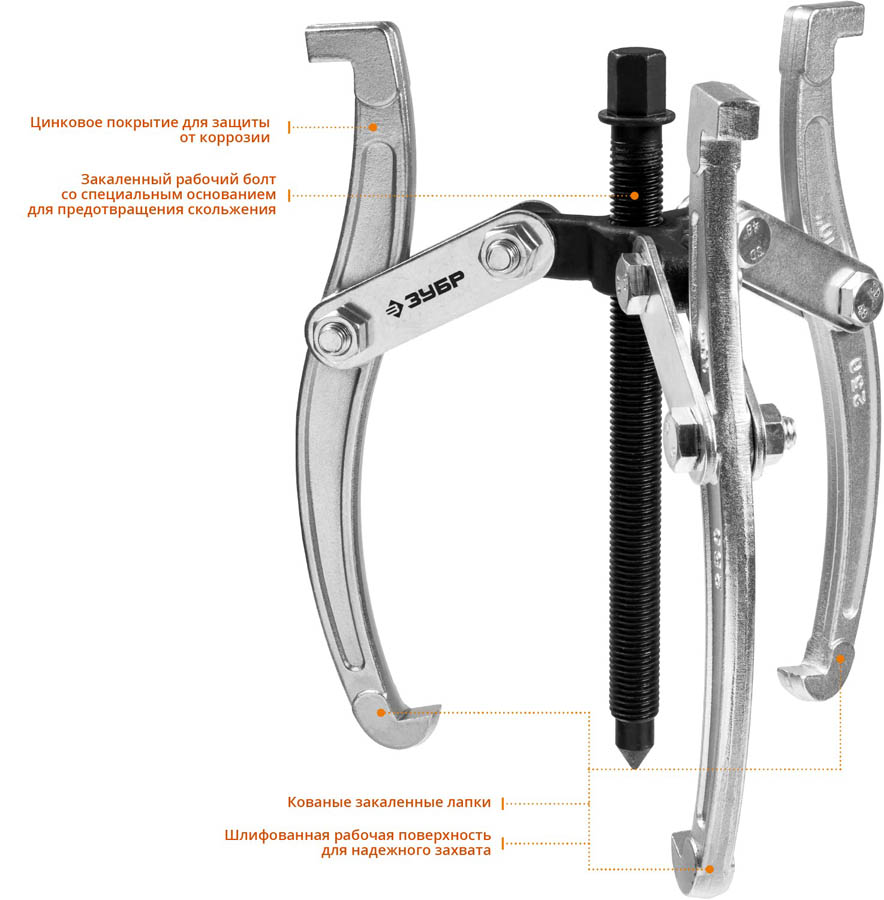 ЗУБР 3-захватный, 160 мм, съемник шарнирный 43318-160 купить по цене 2 270 ₽ в интернет магазине ТЕХСАД