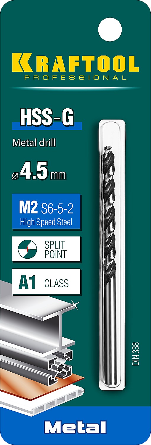 KRAFTOOL Ø 4.5 х 80 мм, HSS-G, сталь М2 (S6-5-2), класс A, сверло по металлу 29651-4.5 Pro KRAFTOOL Ø 4.5 х 80 мм, HSS-G, сталь М2 (S6-5-2), класс A, сверло по металлу 29651-4.5 Pro купить по цене 151 ₽ в интернет магазине ТЕХСАД