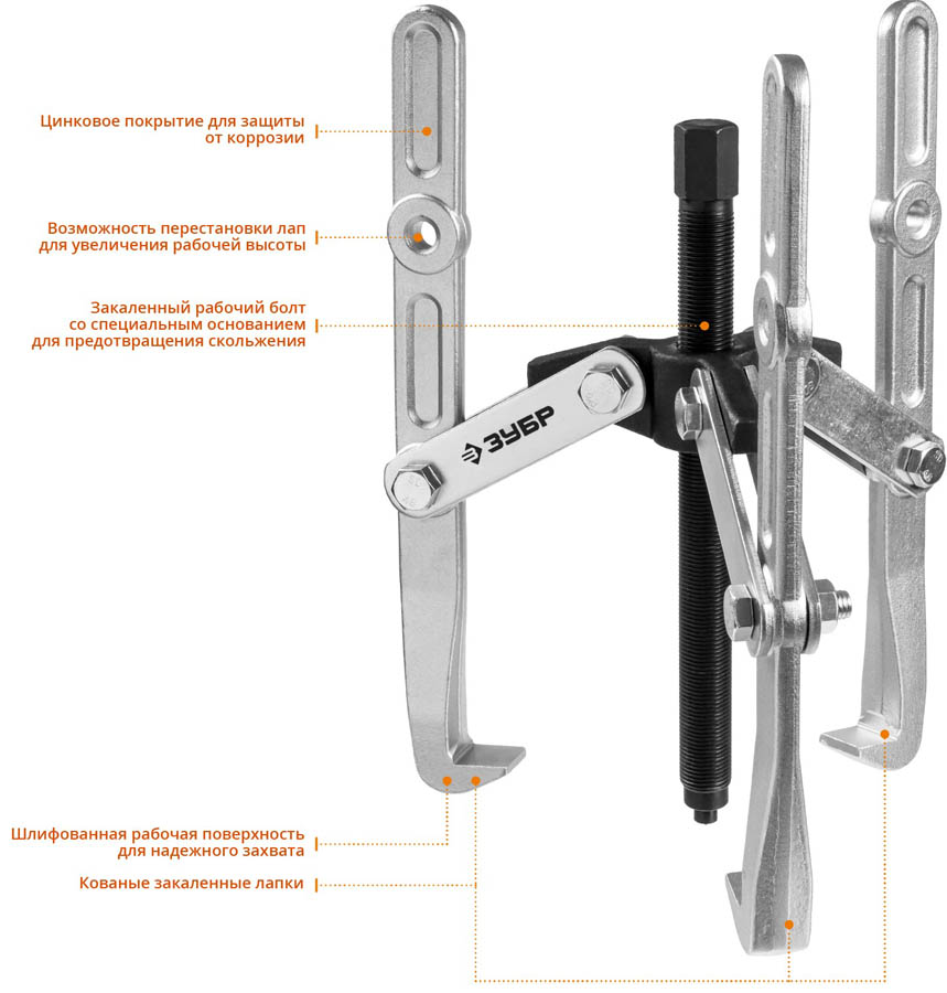ЗУБР 3-захватный с удлиненными захватами, 305 мм, съемник шарнирный 43319-305 купить по цене 7 770 ₽ в интернет магазине ТЕХСАД