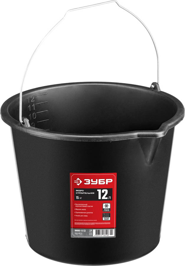 ЗУБР 12 л, пластмассовое, ведро строительное с носиком 06093-12_z02 купить по цене 172 ₽ в интернет магазине ТЕХСАД