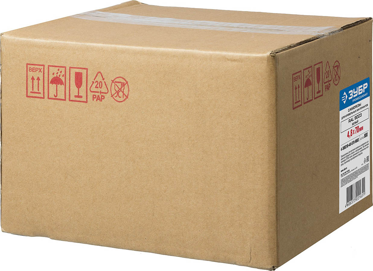 ЗУБР 70 х 4.8 мм, 800 шт., RAL 9003 белый, СКД саморезы кровельные для деревянной обрешетки 4-300310-48-070-9003 Профессионал купить по цене 2 940 ₽ в интернет магазине ТЕХСАД