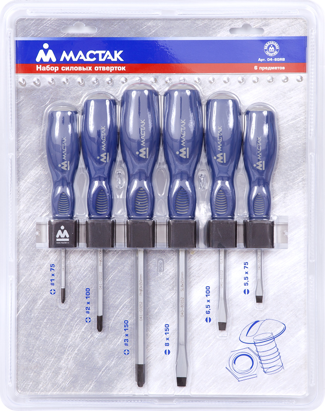 Набор силовых отверток с держателем, 6 предметов МАСТАК 04-6GRB купить по цене 3 950 ₽ в интернет магазине ТЕХСАД