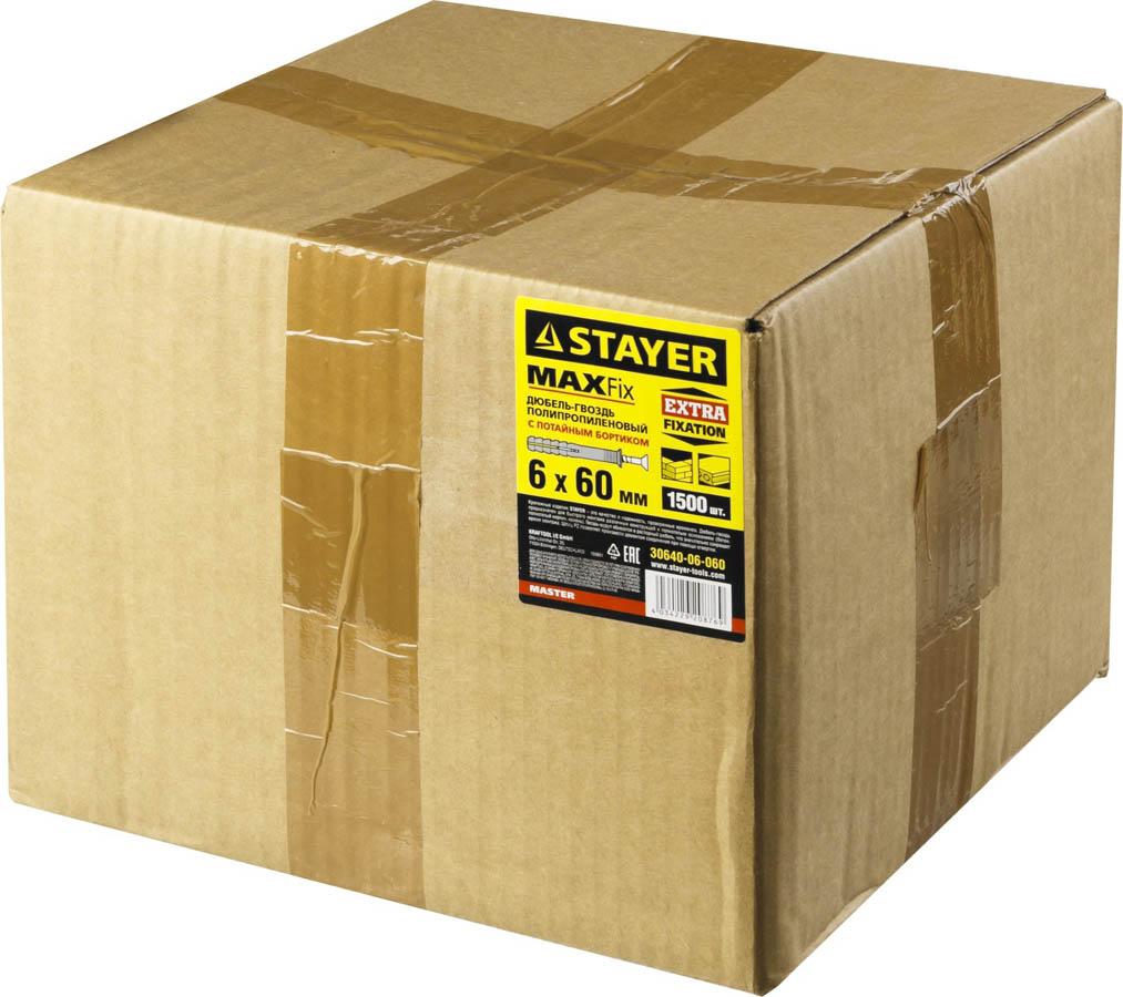 STAYER 60 x 6 мм, 1500 шт., дюбель-гвоздь полипропиленовый с потайным бортиком 30640-06-060 купить по цене 4 010 ₽ в интернет магазине ТЕХСАД