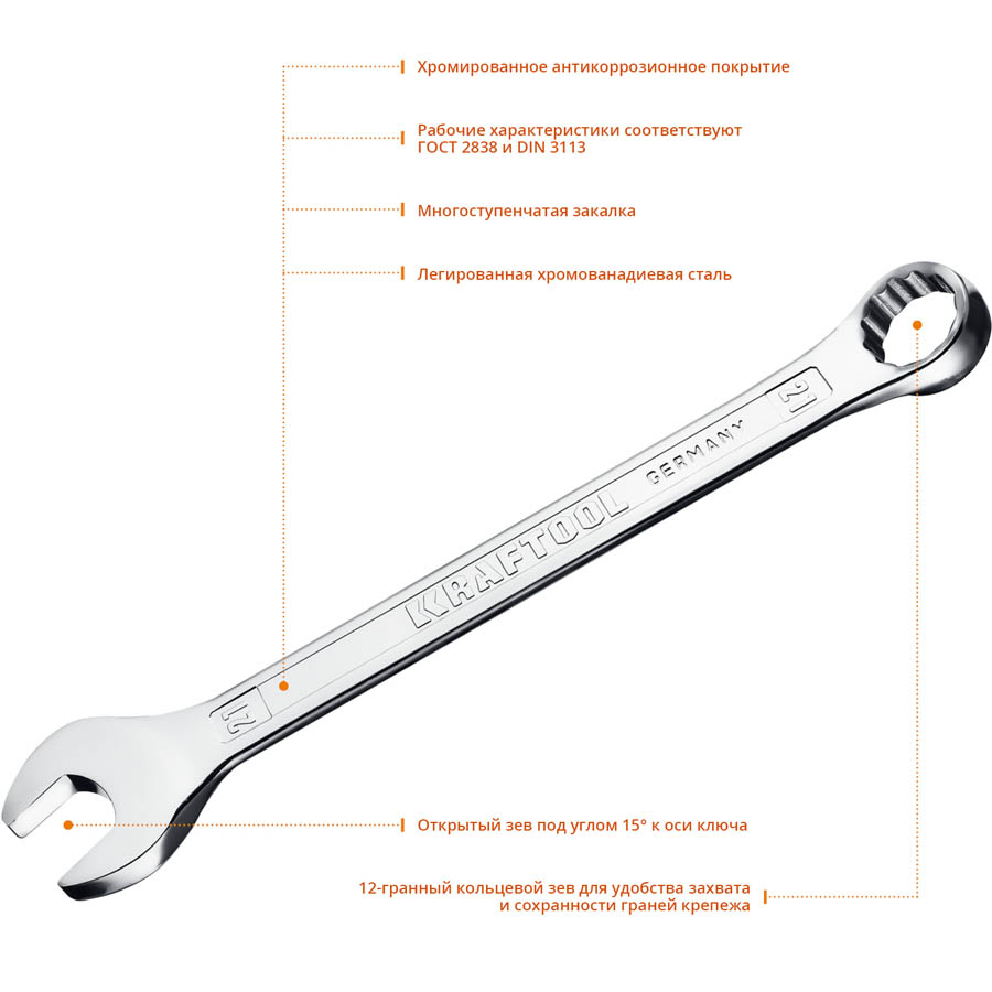 KRAFTOOL 21 мм, комбинированный гаечный ключ 27079-21_z01 купить по цене 550 ₽ в интернет магазине ТЕХСАД