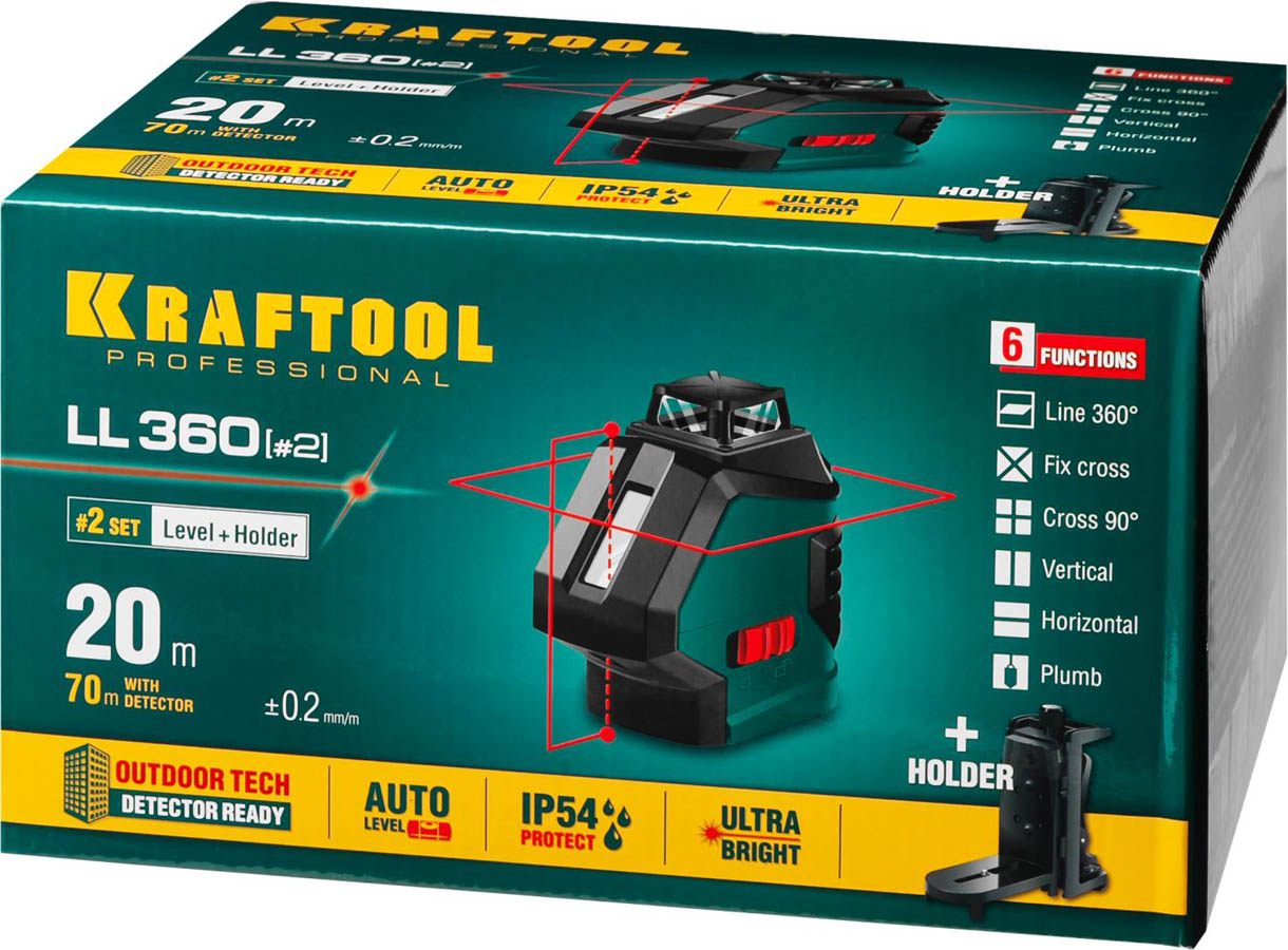 KRAFTOOL линейный лазерный нивелир c держателем LL360 2 34645-2 Professional купить по цене 13&nbsp;480 ₽ в интернет магазине ТЕХСАД