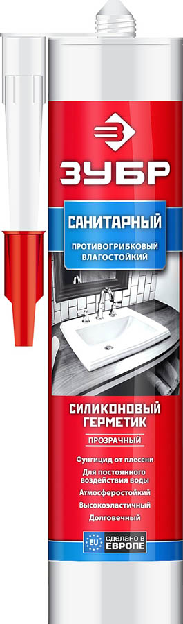 ЗУБР 280 мл, санитарный, прозрачный, силиконовый герметик 41235-2 купить по цене 440 ₽ в интернет магазине ТЕХСАД