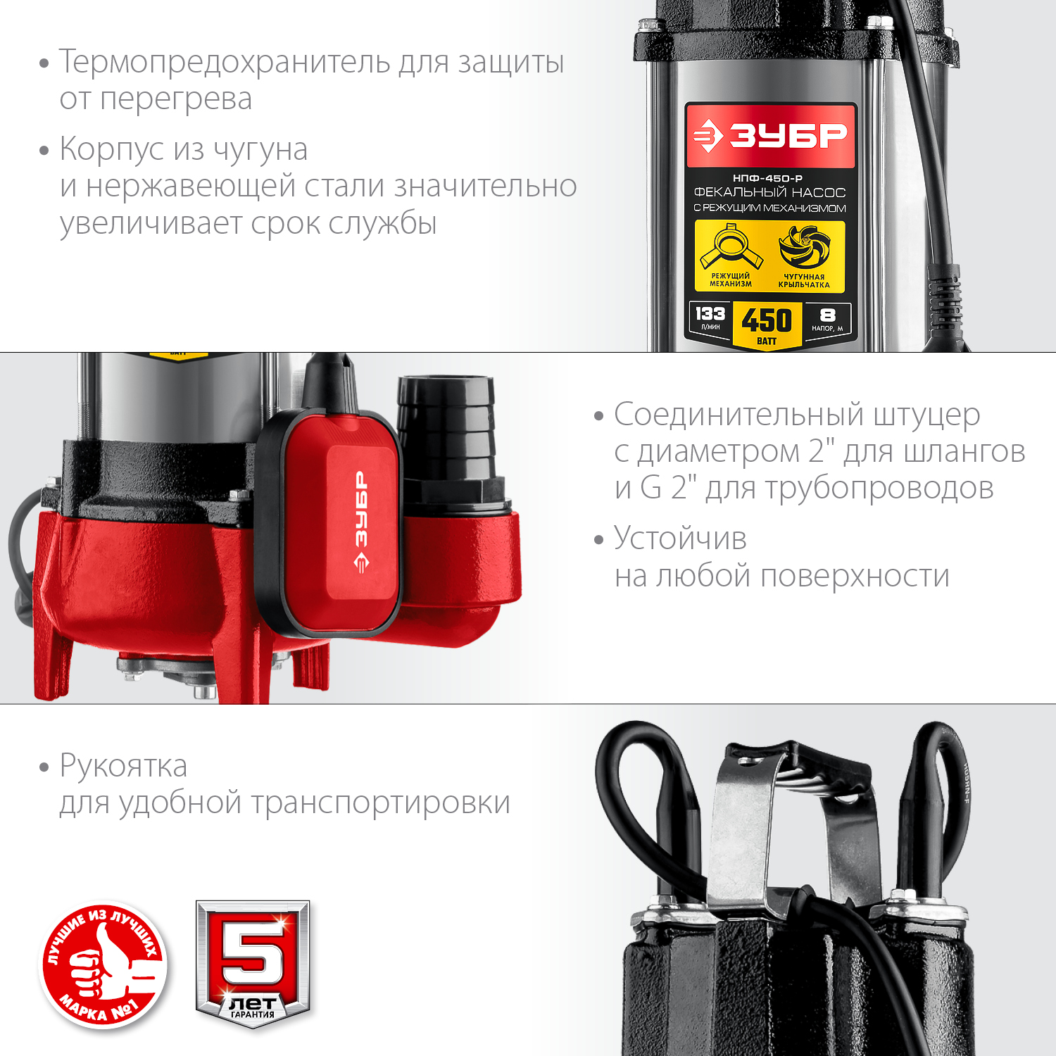 ЗУБР 450 Вт, фекальный насос с режущим механизмом НПФ-450-Р Мастер купить по цене 11&nbsp;080 ₽ в интернет магазине ТЕХСАД