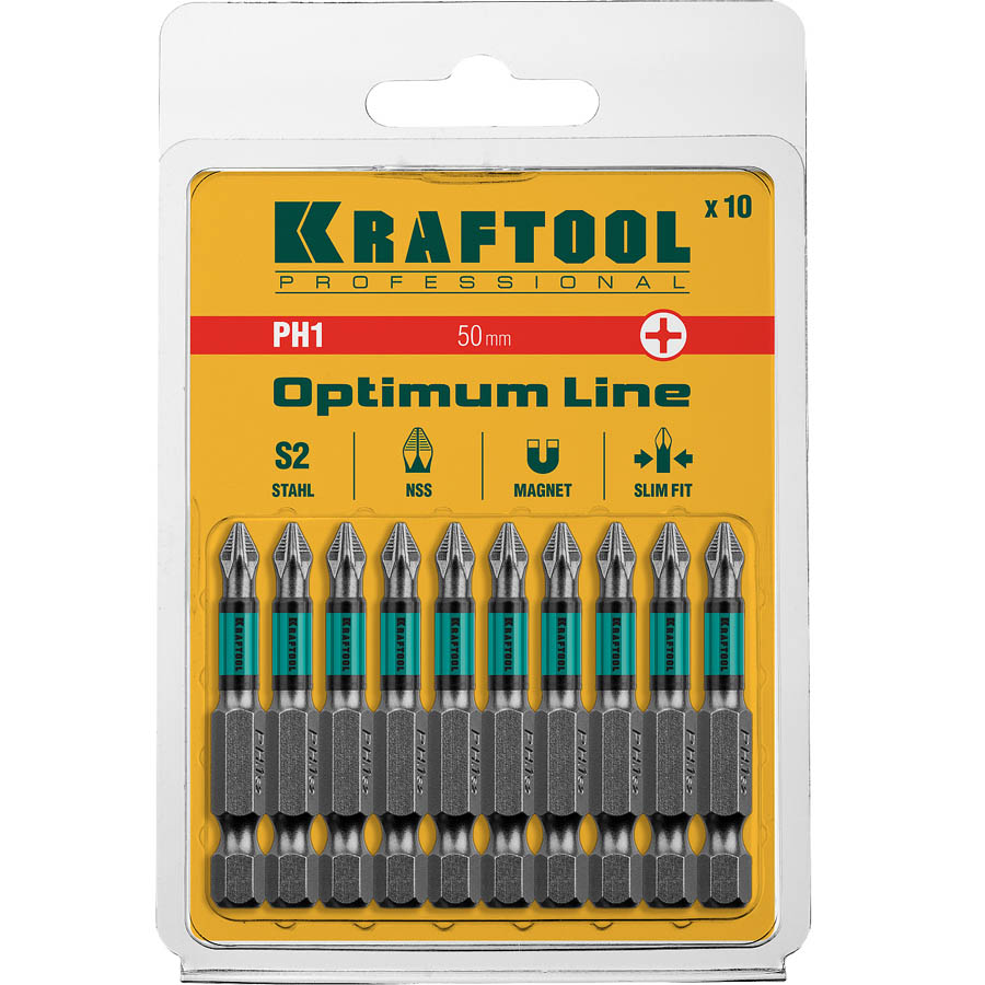 KRAFTOOL PH1, 50 мм, 10 шт., Cr-Mo сталь, набор бит Optimum Line 26122-1-50-10 купить по цене 490 ₽ в интернет магазине ТЕХСАД
