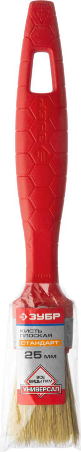 ЗУБР 25 мм, 1'', светлая натуральная щетина, пластмассовая ручка, кисть плоская 01015-025 Стандарт купить по цене 89 ₽ в интернет магазине ТЕХСАД