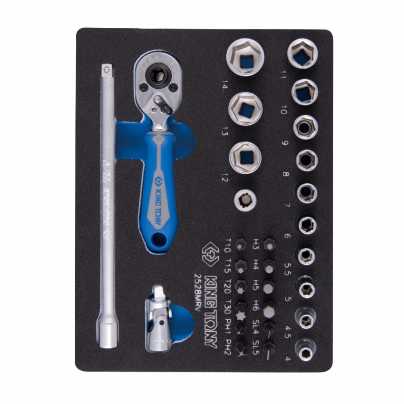 Набор торцевых головок с принадлежностями 1/4'', шестигранные, 4-14 мм, 29 предметов KING TONY 2528MRV купить по цене 5 160 ₽ в интернет магазине ТЕХСАД