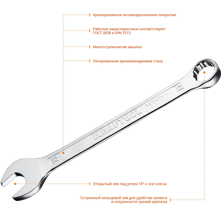KRAFTOOL 22 мм, комбинированный гаечный ключ 27079-22_z01 KRAFTOOL 22 мм, комбинированный гаечный ключ 27079-22_z01 купить по цене 550 ₽ в интернет магазине ТЕХСАД