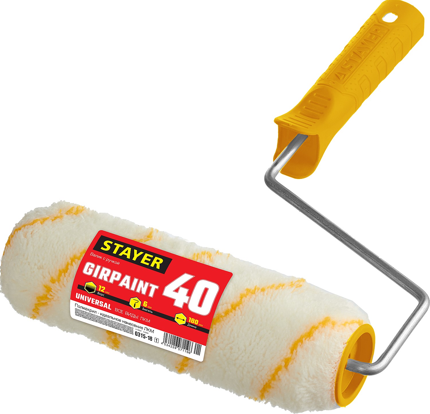 STAYER 180 мм, d=40 мм, ворс 12 мм, ручка d=6 мм, валик малярный 0315-18_z01 купить по цене 177 ₽ в интернет магазине ТЕХСАД
