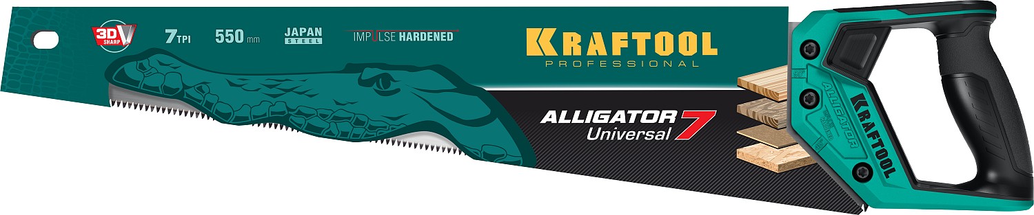 KRAFTOOL 7 TPI, 550 мм, ножовка универсальная Alligator Universal 7 15004-55 купить по цене 1 550 ₽ в интернет магазине ТЕХСАД