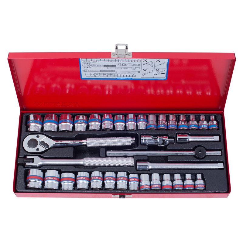 Набор торцевых головок с принадлежностями 3/8'', двенадцатигранные, 6-22 мм, 1/4''-13/16'', 36 предметов KING TONY 3036CR купить по цене 9 460 ₽ в интернет магазине ТЕХСАД