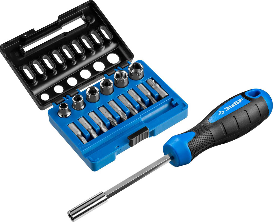 ЗУБР 16 предметов, двухкомпонентная рукоятка, в блистере, набор: битодержатель с битами и головками 25216 ЗУБР 16 предметов, двухкомпонентная рукоятка, в блистере, набор: битодержатель с битами и головками 25216 купить по цене 720 ₽ в интернет магазине ТЕХСАД