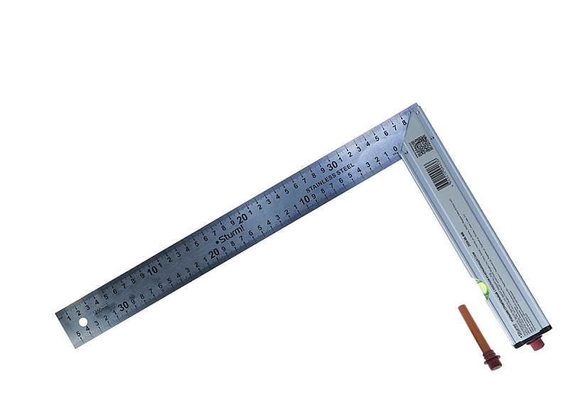 Угольник Sturm! 2020-06-400 со встроенными уровнем и карандашом купить по цене 1 090 ₽ в интернет магазине ТЕХСАД