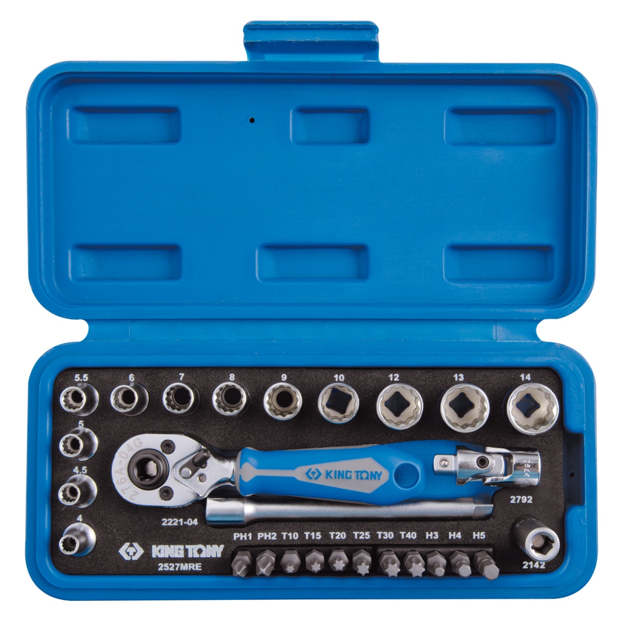 Набор торцевых головок с принадлежностями 1/4'', двенадцатигранные, 4-14 мм, 27 предметов KING TONY 2027MRE купить по цене 4 020 ₽ в интернет магазине ТЕХСАД