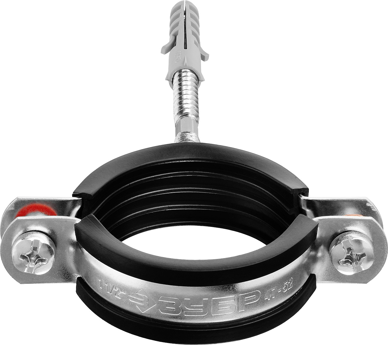 ЗУБР 1 шт., 1 1/2'', оцинкованный, в комплекте с сантехнической шпилькой и дюбелем, хомут трубный с гайкой 37866-47-52 Мастер купить по цене 90 ₽ в интернет магазине ТЕХСАД
