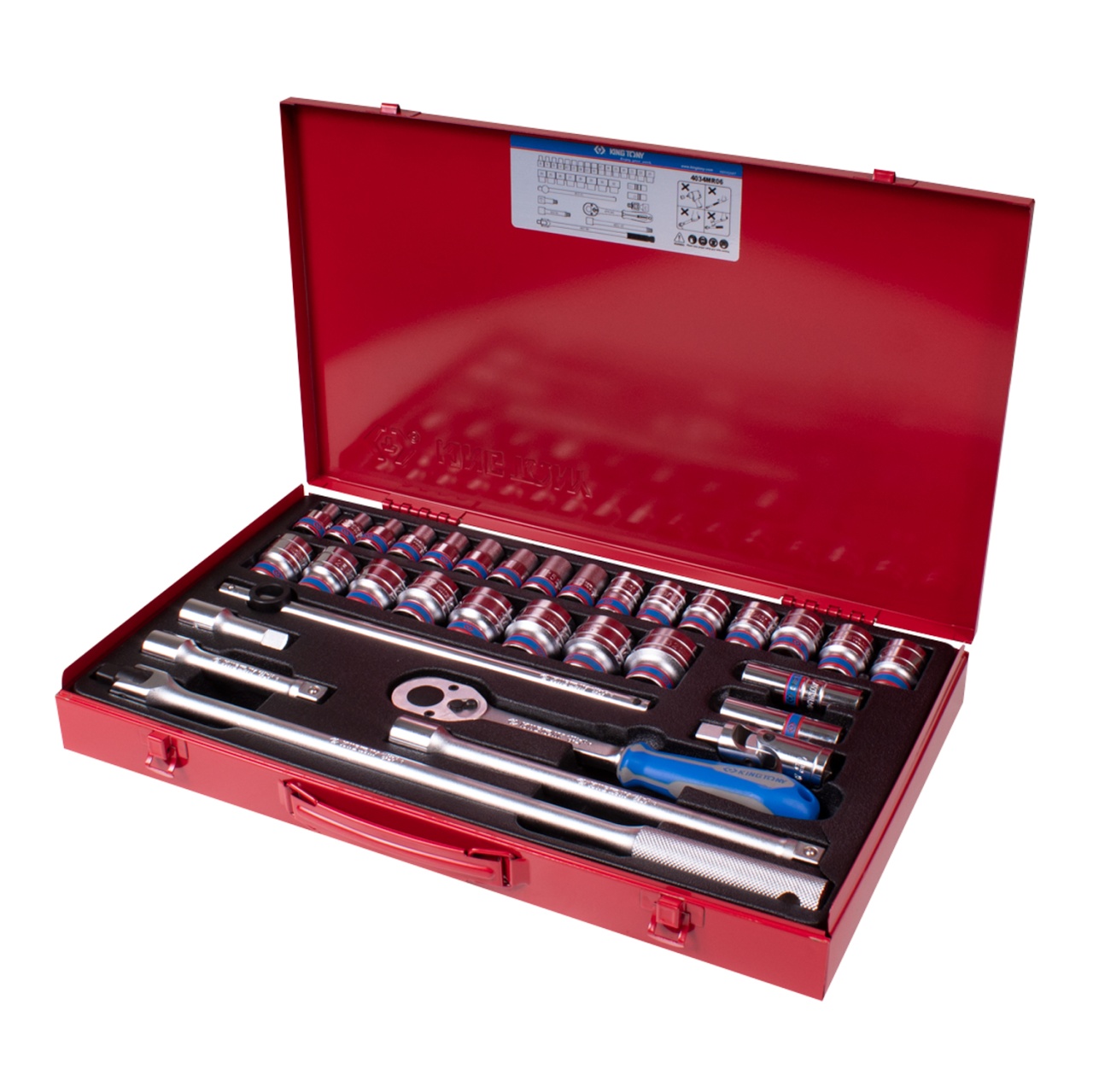 Набор торцевых головок с принадлежностями 1/2'', двенадцатигранные, 8-32 мм, 33 предмета KING TONY 4034MR06 купить по цене 18 300 ₽ в интернет магазине ТЕХСАД