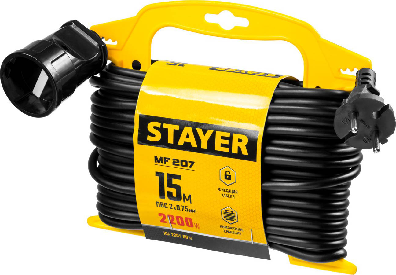 STAYER 15 м, 2200 Вт, удлинитель электрический силовой 55014-15_z01 купить по цене 760 ₽ в интернет магазине ТЕХСАД